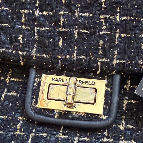 Karl Lagerfeld Black and Gold Tweed Shoulder Bag - Picture 3 of 4